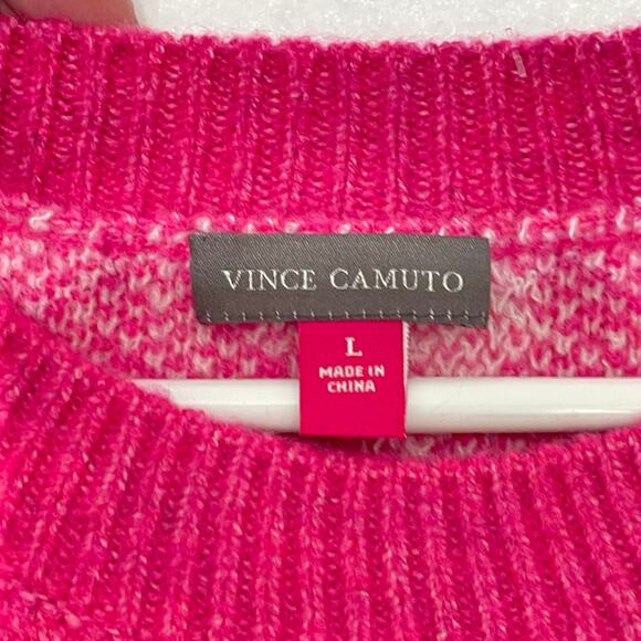 Vince Camuto Sweater Womens Large Pink White Hearts All Over Soft Baggy Pullover - Picture 6 of 10